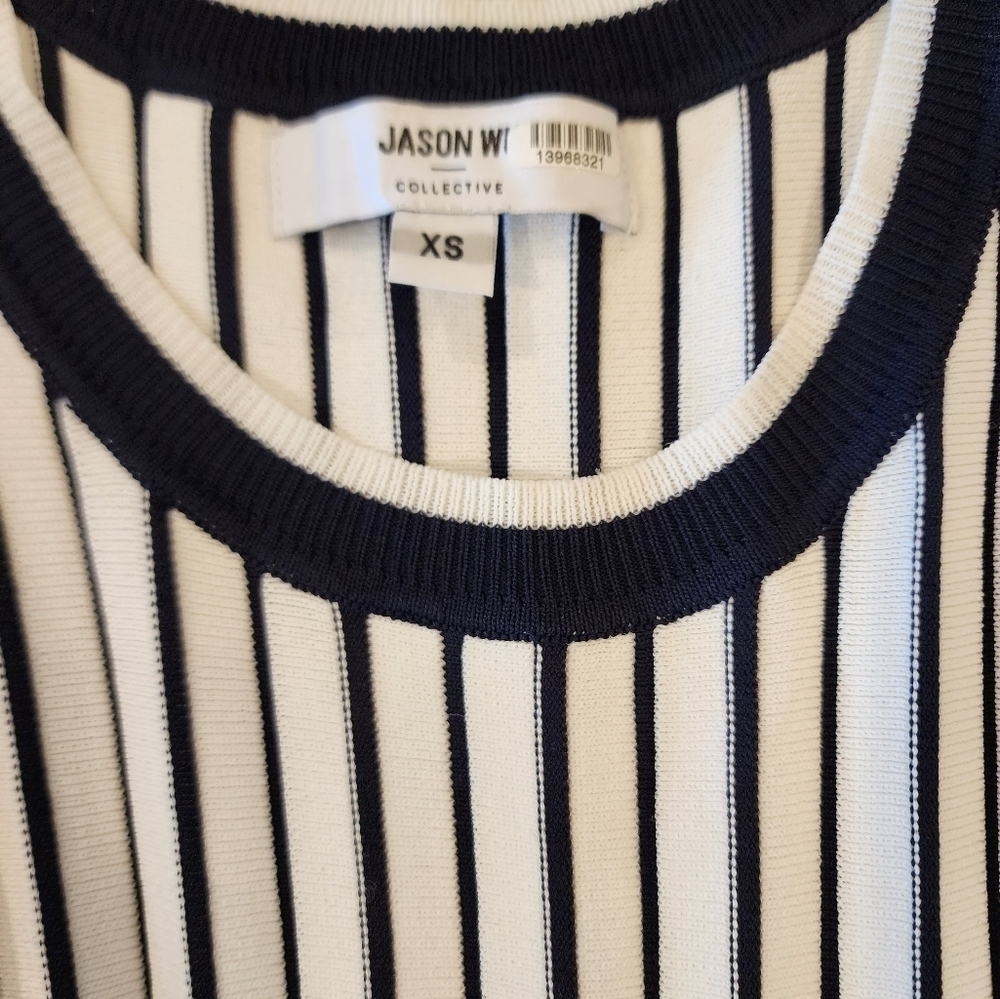 Jason Wu Sleeveless Blue White Stripe pleated knit Swing Mini dress XS - Picture 9 of 13